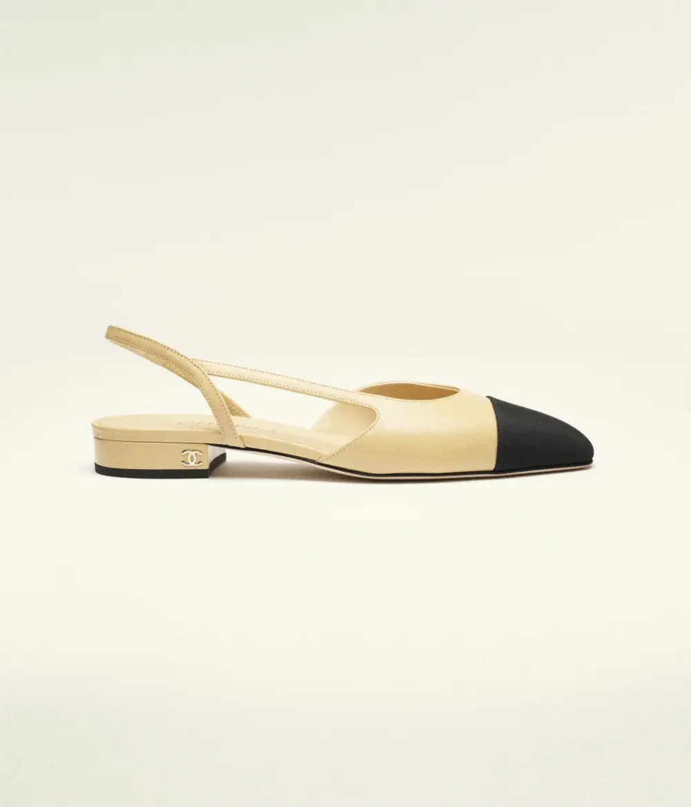 CHANEL FLAT SLINGBACK BEIGE BLACK
