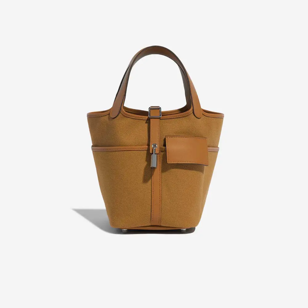 HERMES PICOTIN 18 CARGO SESAME / DESSERT TOILE CANVAS AND SWIFT PHW