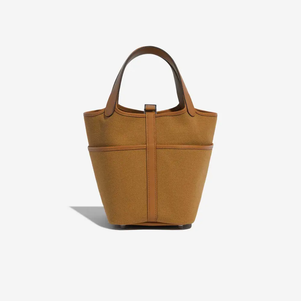 HERMES PICOTIN 18 CARGO SESAME / DESSERT TOILE CANVAS AND SWIFT PHW