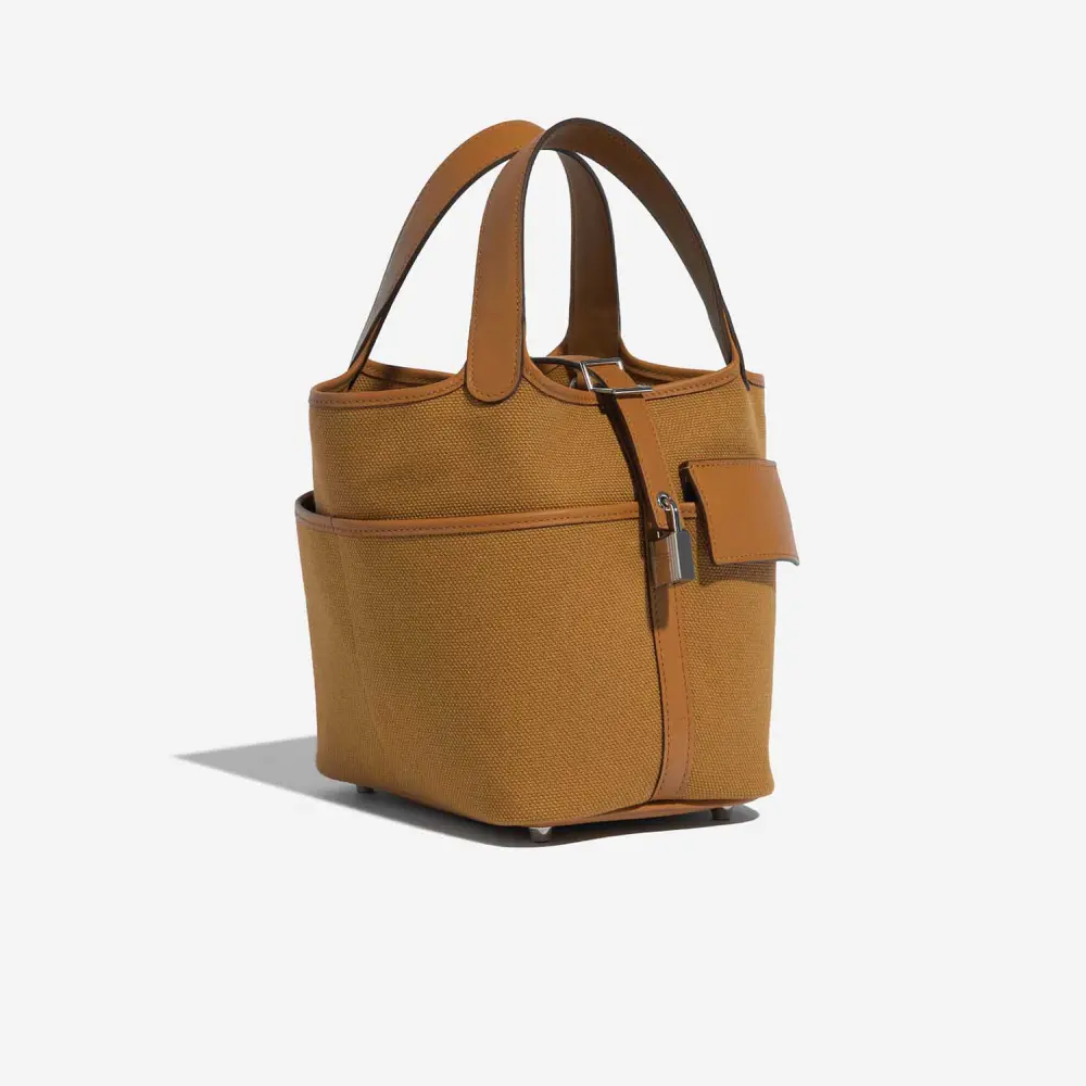 HERMES PICOTIN 18 CARGO SESAME / DESSERT TOILE CANVAS AND SWIFT PHW