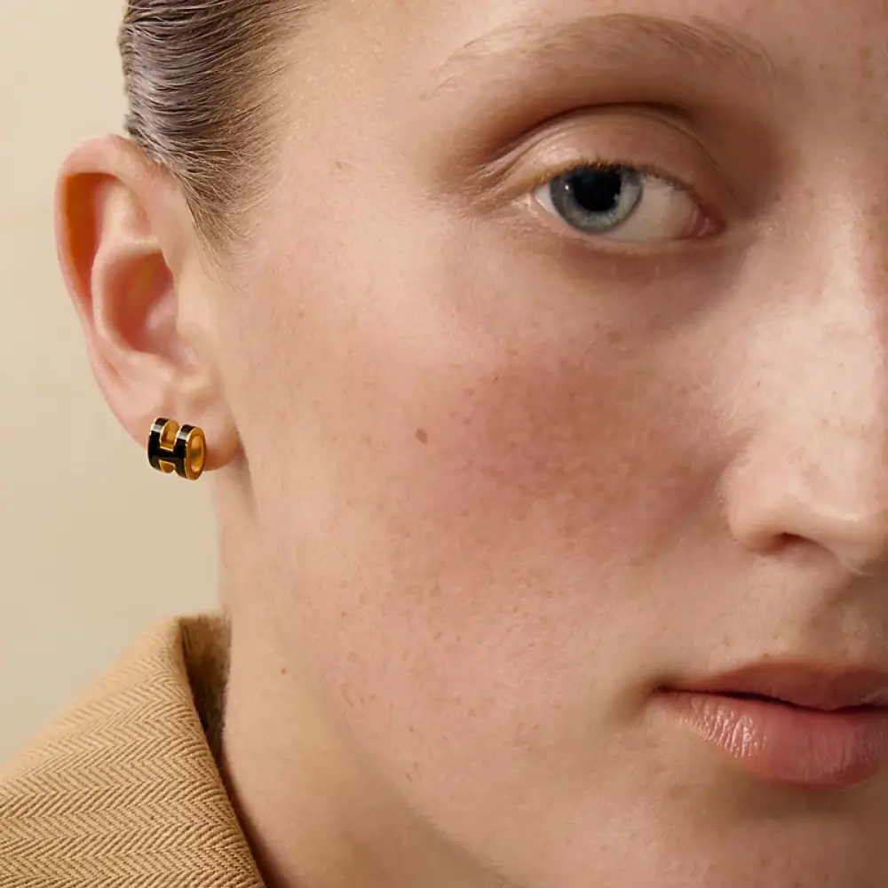 HERMES EARRING POP H BLACK GHW
