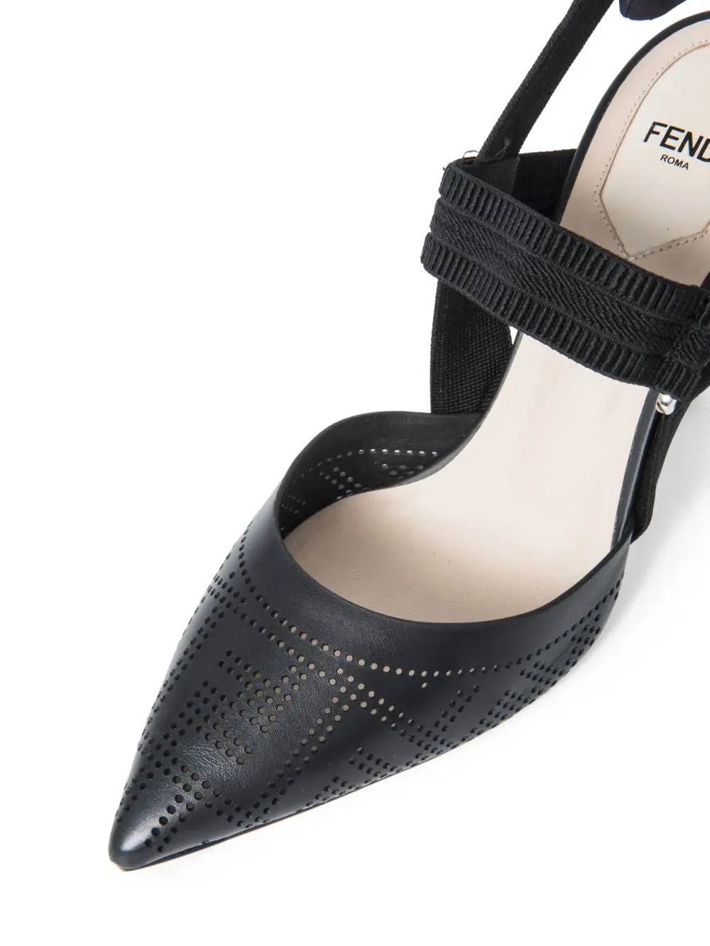 FENDI COLIBRI SLINGBACK 8,5CM LASERCUT BLACK LEATHER