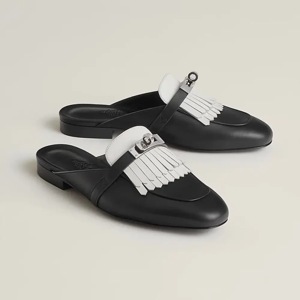 OZ MULES · BLACK FRINGE WHITE PHW