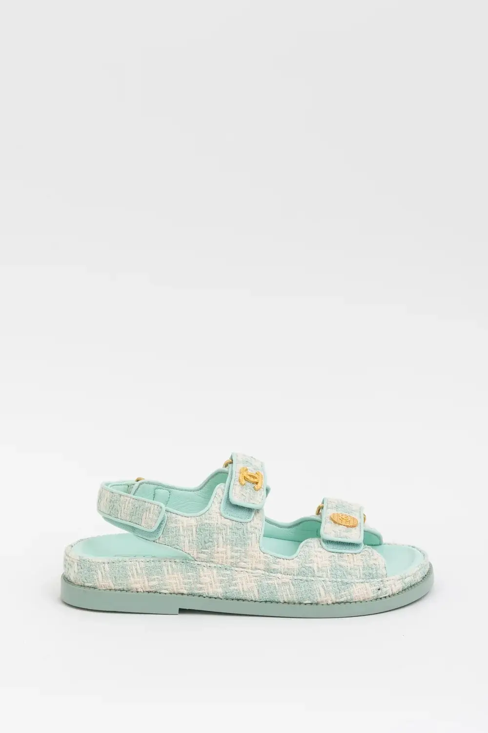 CHANEL KNIT DAD SANDAL LIGHT BLUE ECRU GHW
