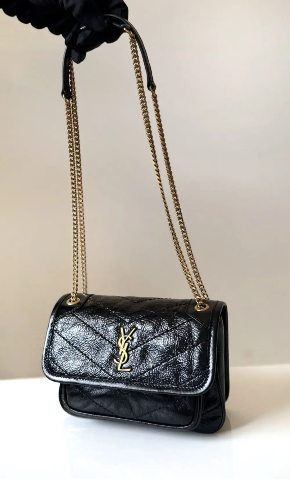 YSL SAINT LAURENT NIKI MINI VINTAGE LEATHER BLACK GHW