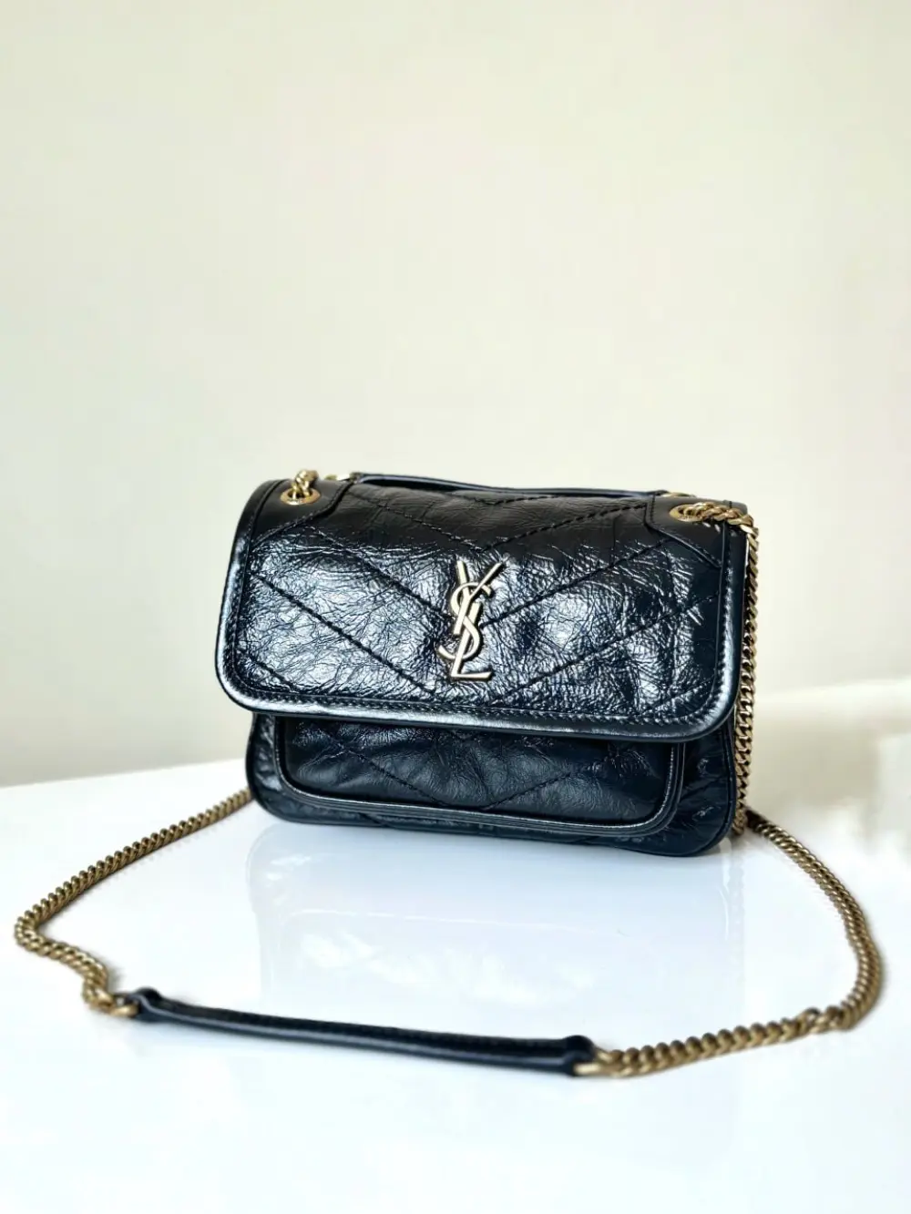 YSL SAINT LAURENT NIKI MINI VINTAGE LEATHER BLACK GHW