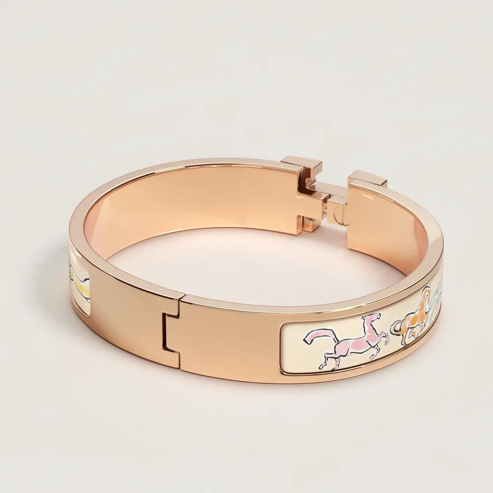 HERMES CLIC H BRACELET CHEVAUX EN LIBERTE DOUX PASTEL RGHW
