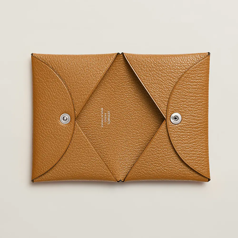 HERMES CALVI CARD HOLDER CARAMEL CHEVRE MYSORE