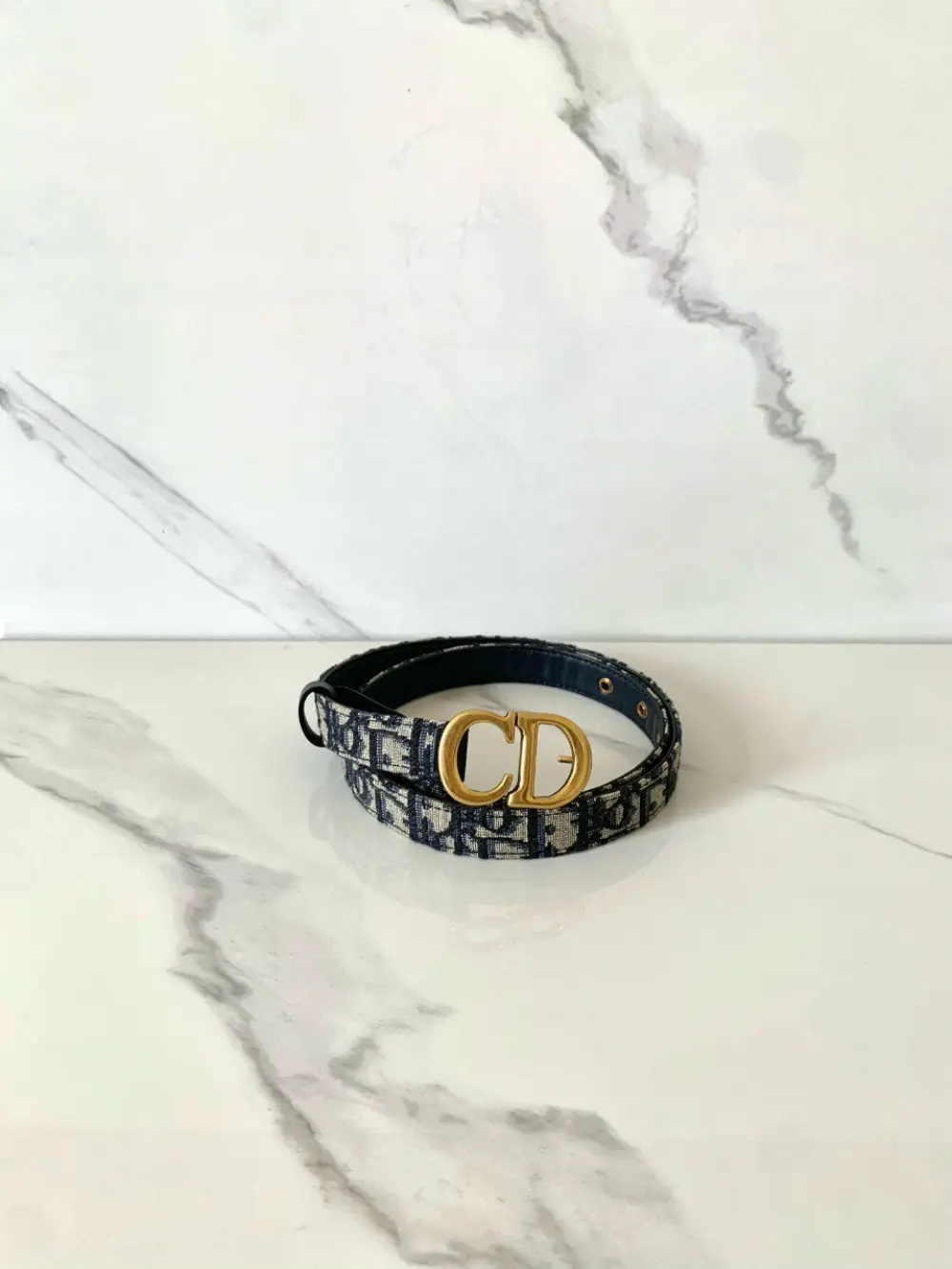DIOR WOMEN BELT 2CM LOGO CD blue oblique ghw