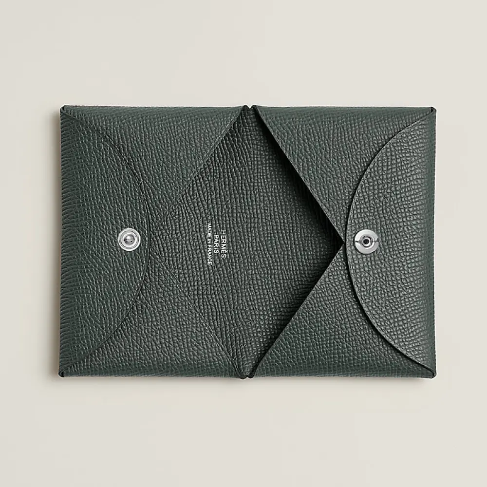 HERMES CALVI CARD HOLDER VERT MANGROVE EPSOM