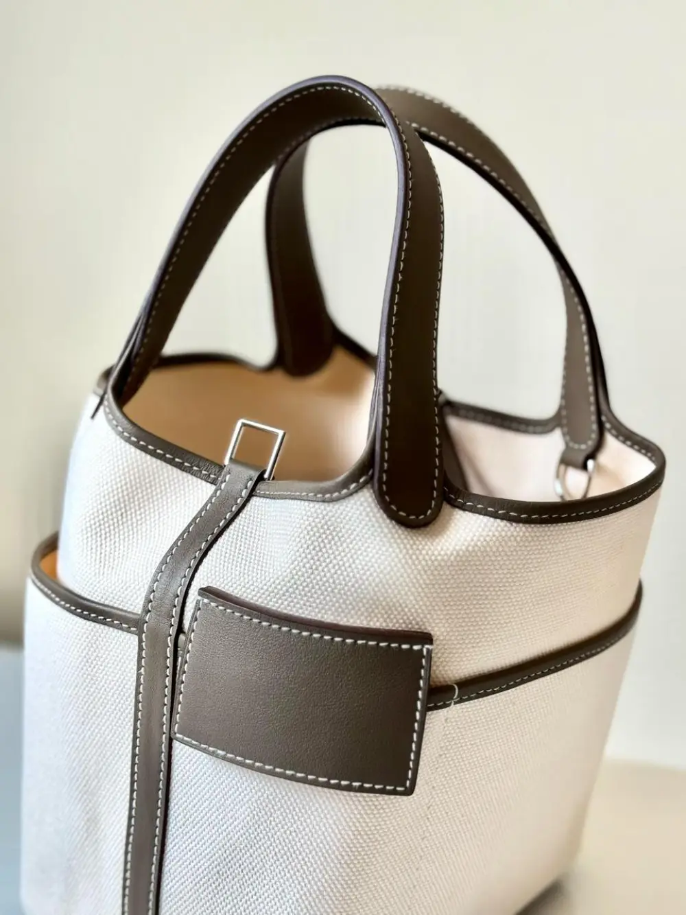 HERMES PICOTIN 18 CARGO ECRU ETOUPE PHW