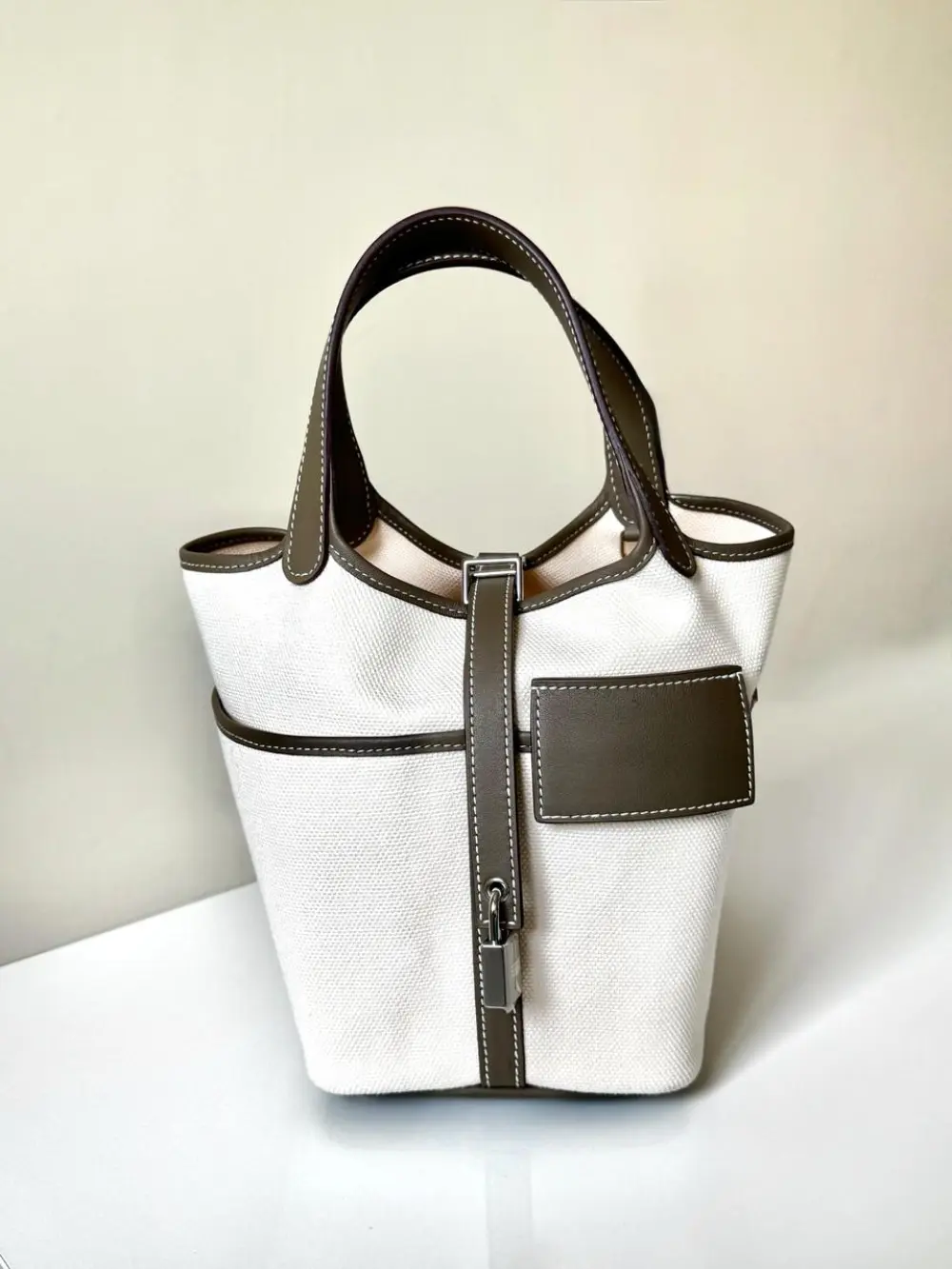 HERMES PICOTIN 18 CARGO ECRU ETOUPE PHW