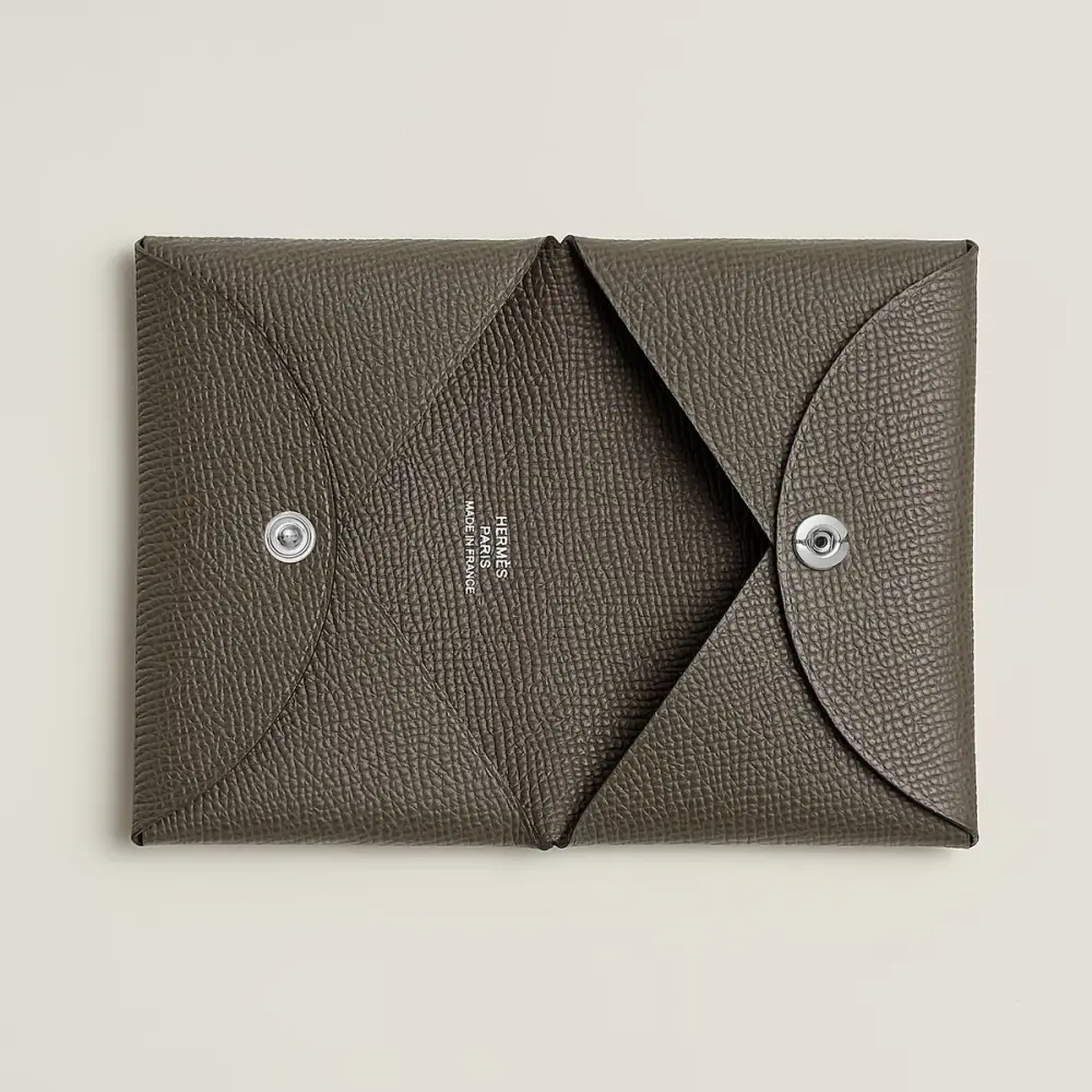 HERMES CALVI DUO CARD HOLDER VERT LODEN EPSOM