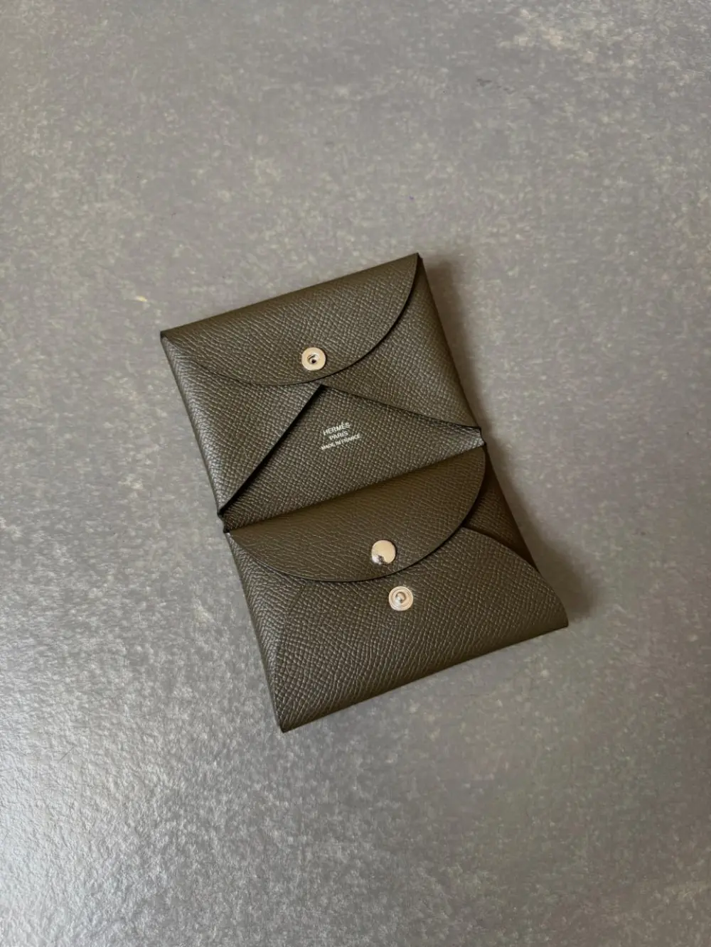 HERMES CALVI DUO CARD HOLDER VERT LODEN EPSOM