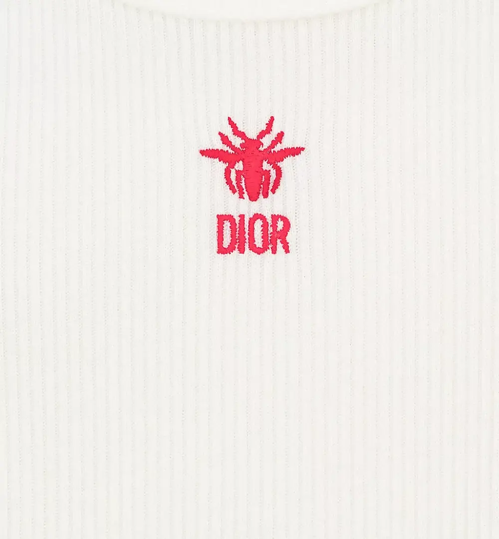 DIOR KIDS TANK TOP IVORY RIBBED COTTON JERSEY