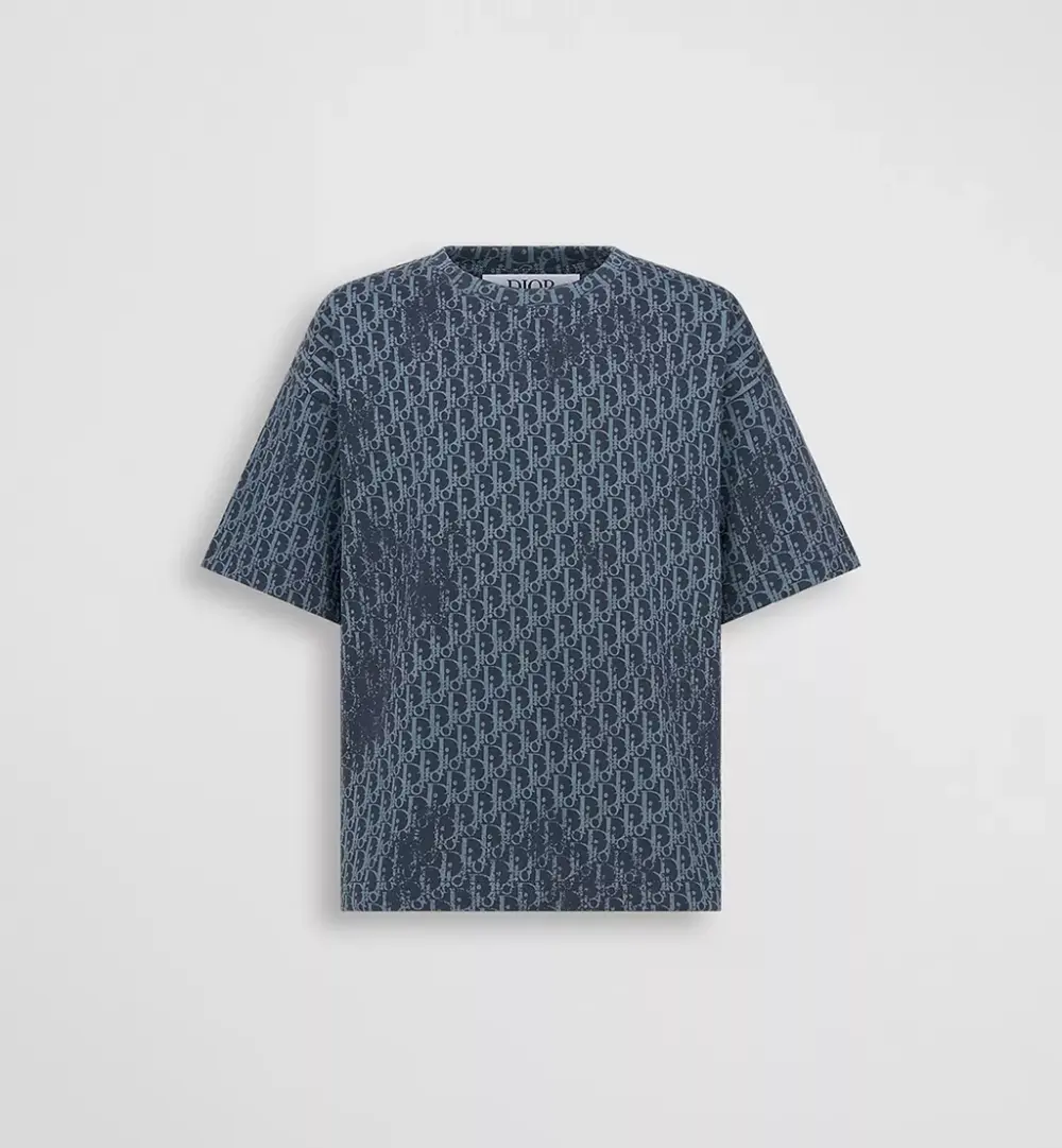 KIDS TSHIRT · NAVY BLUE COTTON JERSEY WITH BLUE DIOR OBLIQUE