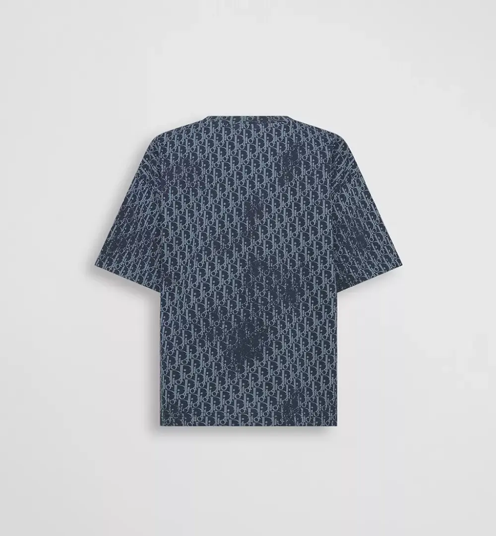 DIOR KIDS TSHIRT NAVY BLUE COTTON JERSEY WITH BLUE DIOR OBLIQUE