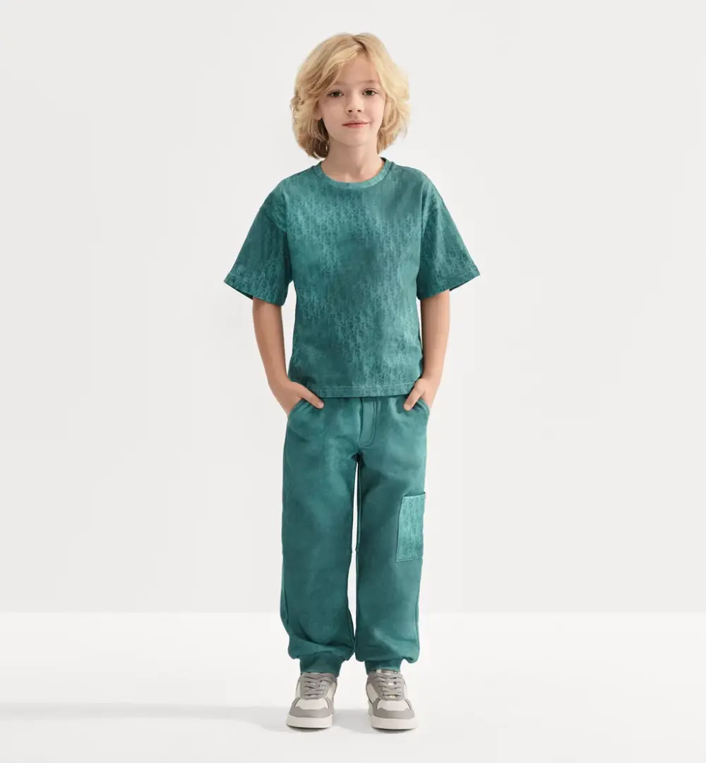 DIOR KIDS TSHIRT GRADIENT BLUE DIOR OBLIQUE COTTON JERSEY