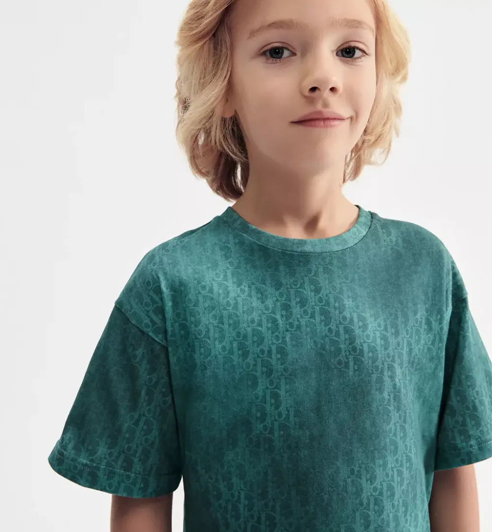 DIOR KIDS TSHIRT GRADIENT BLUE DIOR OBLIQUE COTTON JERSEY