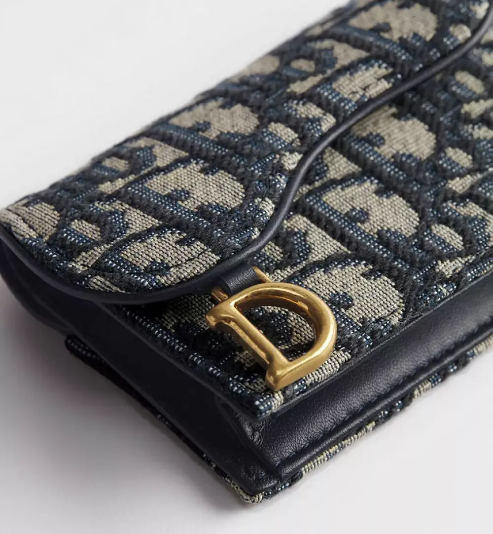 DIOR CARD CASE FLAP SADDLE navy oblique