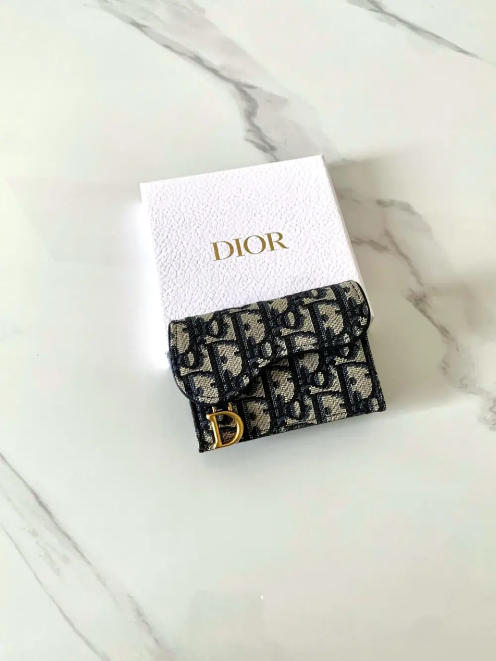 DIOR CARD CASE FLAP SADDLE navy oblique