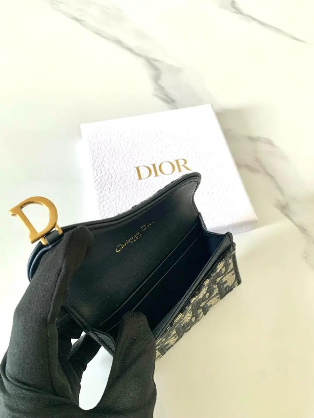 DIOR CARD CASE FLAP SADDLE navy oblique