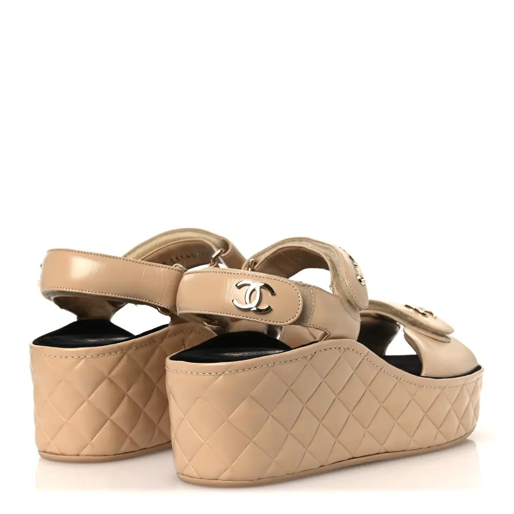CHANEL DAD WEDGES SANDAL NUDE BEIGE GHW