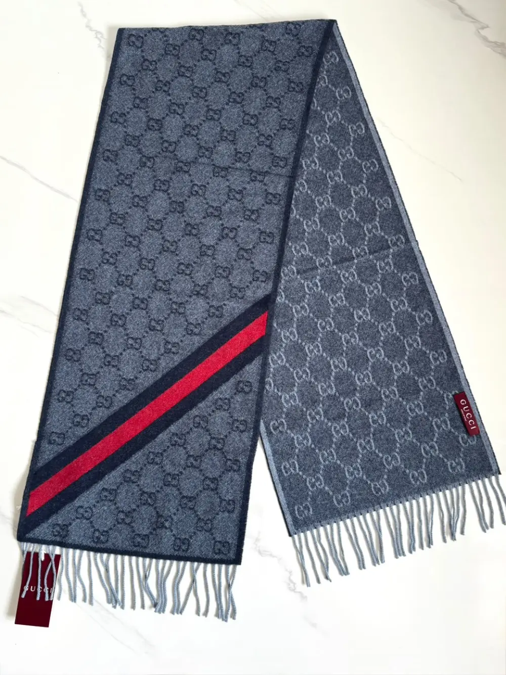 GUCCI NIKKY WOOL SCARF MIDNIGHT BLUE