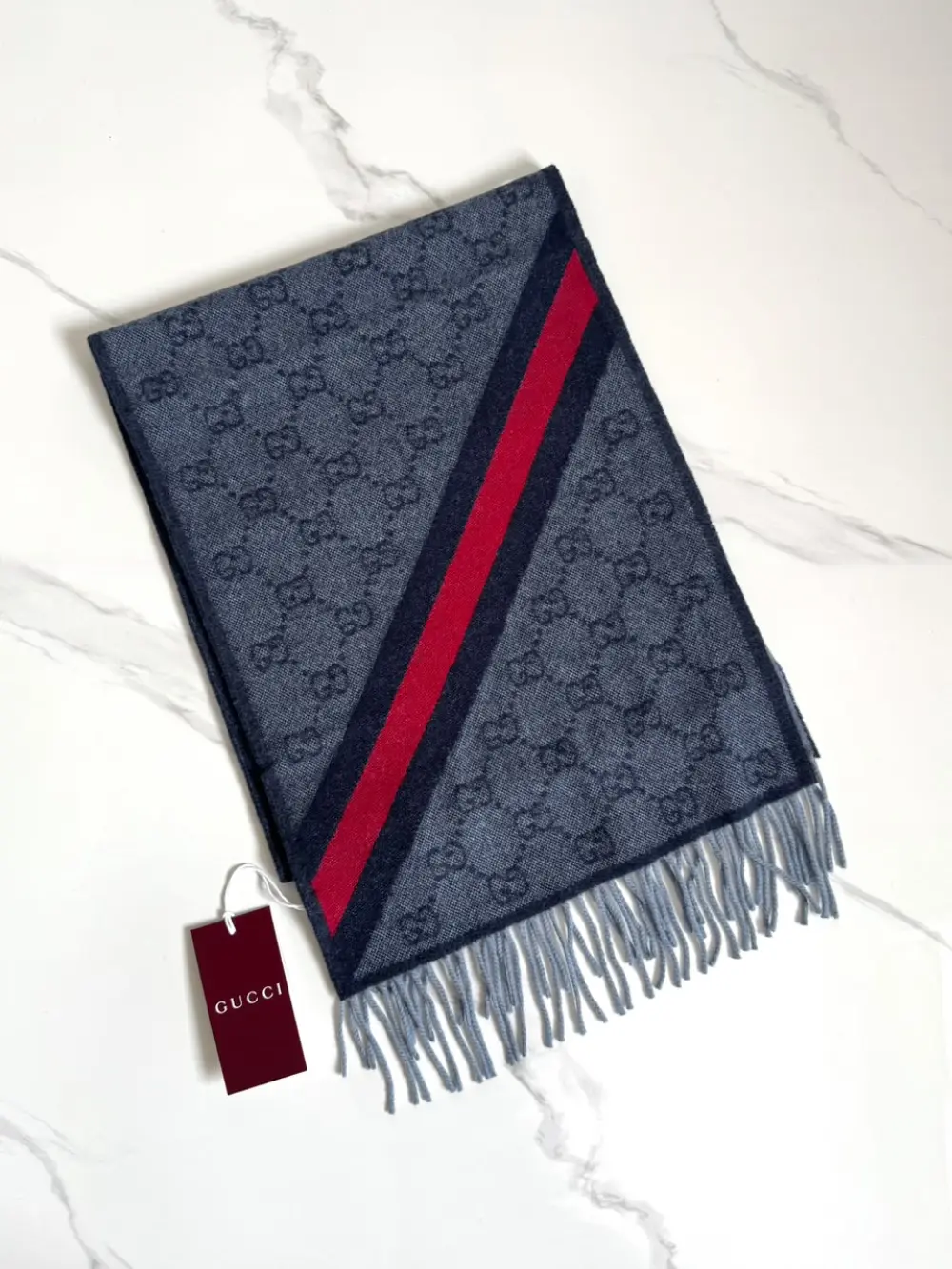 GUCCI NIKKY WOOL SCARF MIDNIGHT BLUE