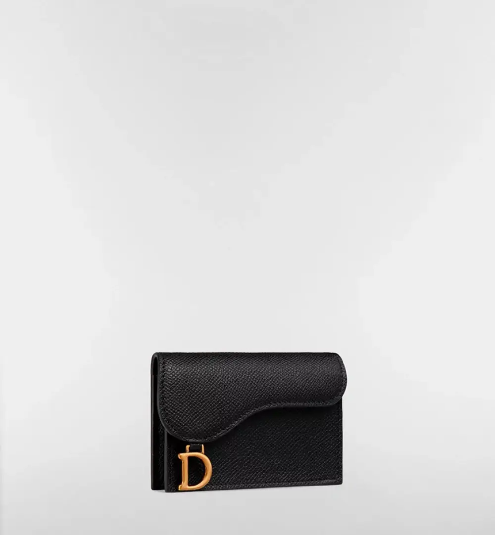 DIOR CARD CASE FLAP SADDLE black grained ghw