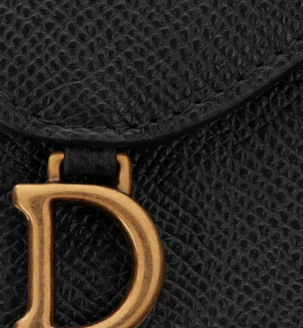 DIOR CARD CASE FLAP SADDLE black grained ghw