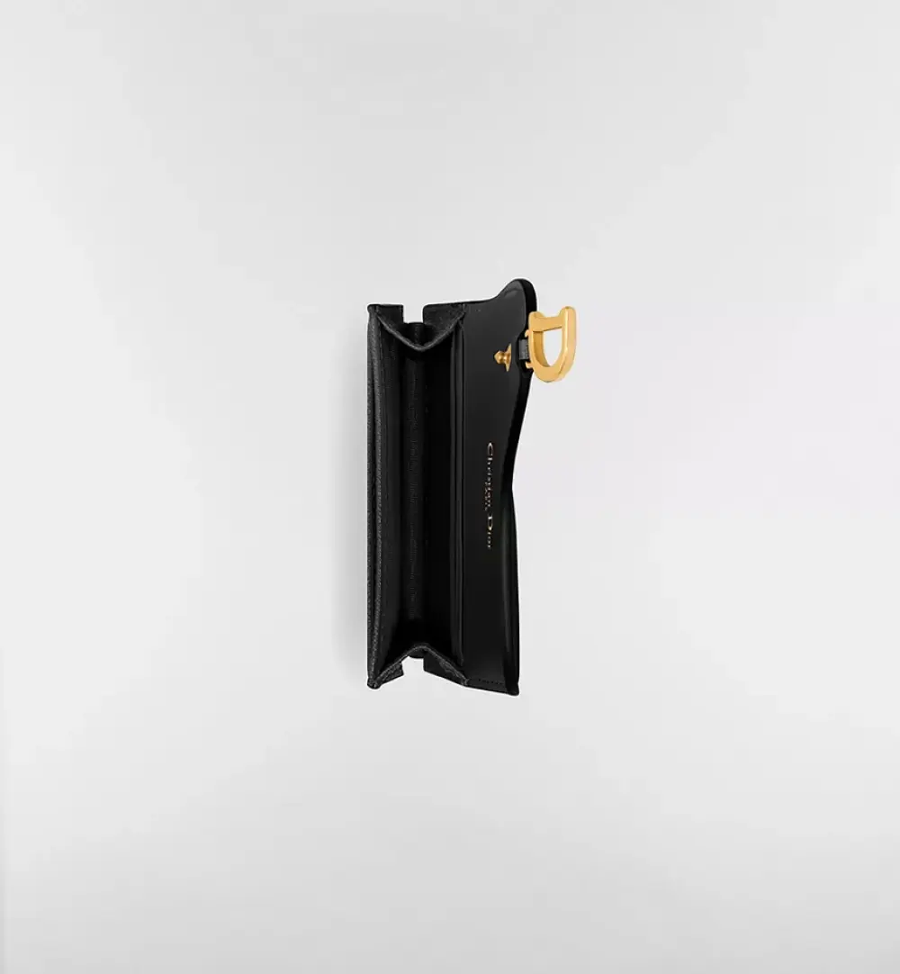 DIOR CARD CASE FLAP SADDLE black grained ghw