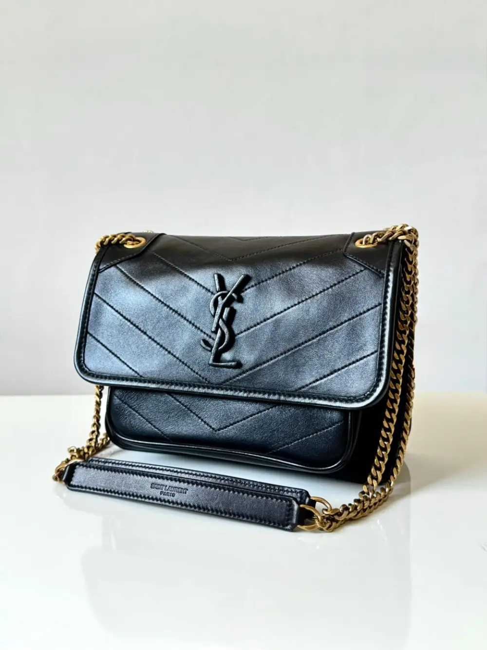 YSL SAINT LAURENT NIKI BABY LAMBSKIN LEATHER ALL BLACK GHW