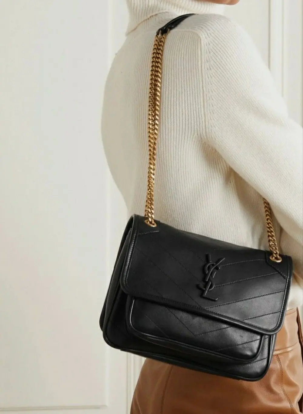 YSL SAINT LAURENT NIKI BABY LAMBSKIN LEATHER ALL BLACK GHW