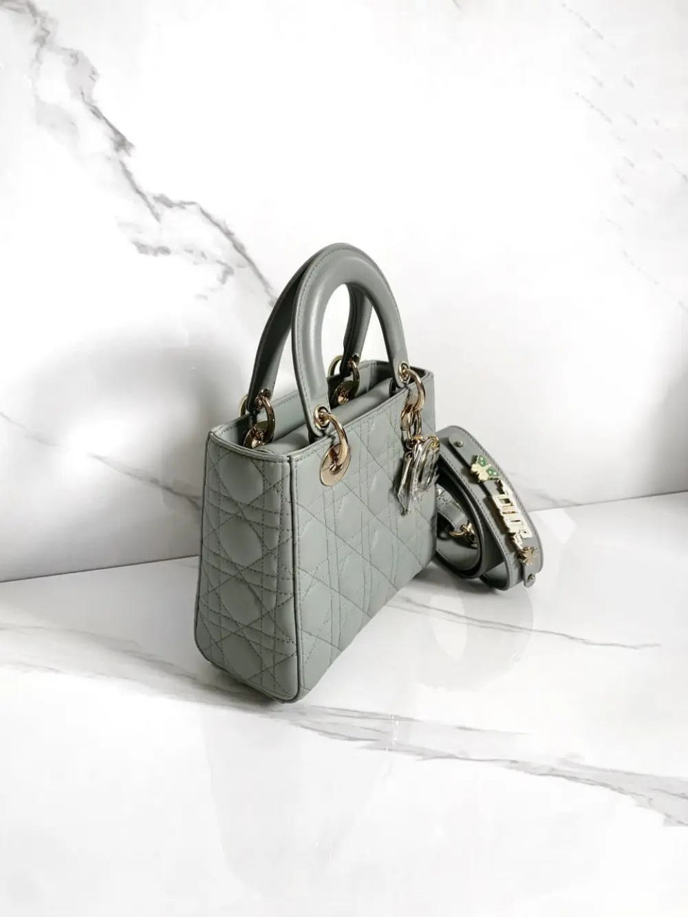 DIOR LADY DIOR SMALL W/ PINS stone gray ghw