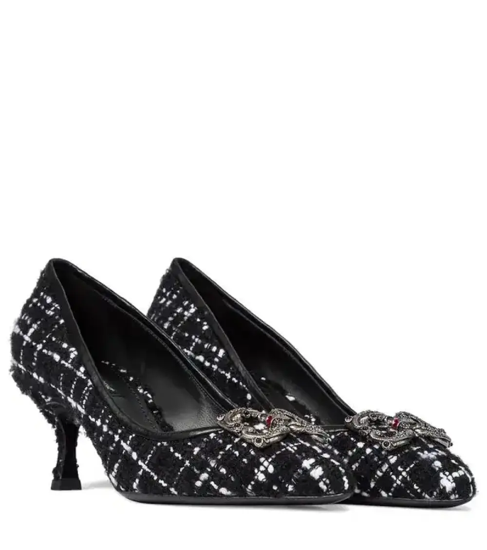 DNG LOGO EMBELLISHED TWEED PUMPS 6CM · black