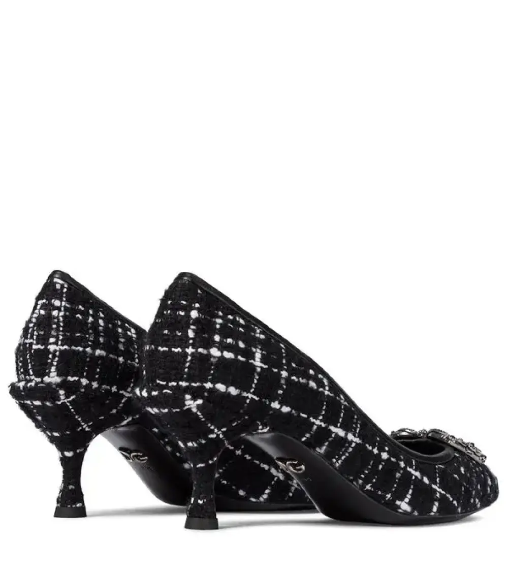 DOLCE & GABANNA DNG LOGO EMBELLISHED TWEED PUMPS 6CM black