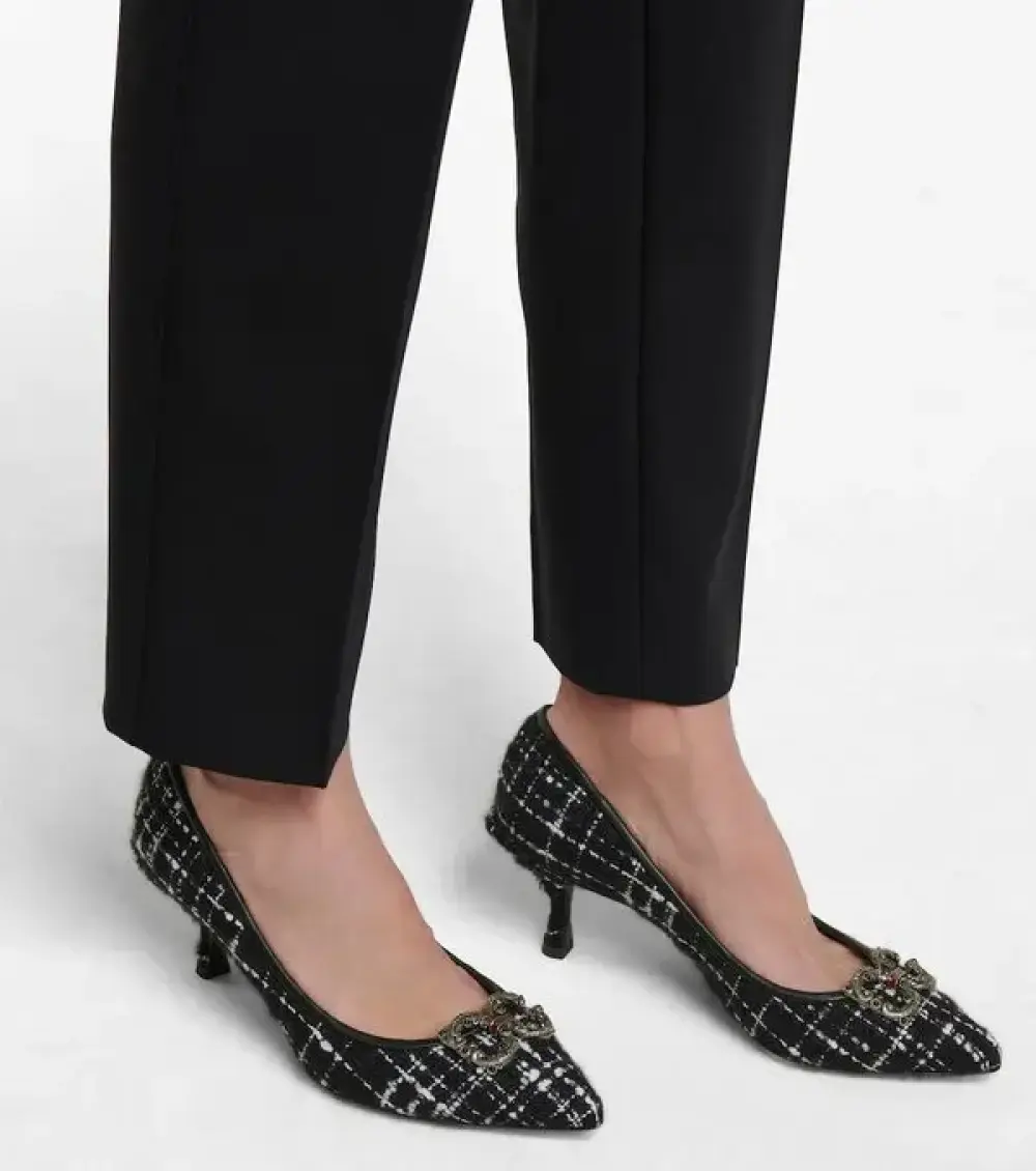DOLCE & GABANNA DNG LOGO EMBELLISHED TWEED PUMPS 6CM black
