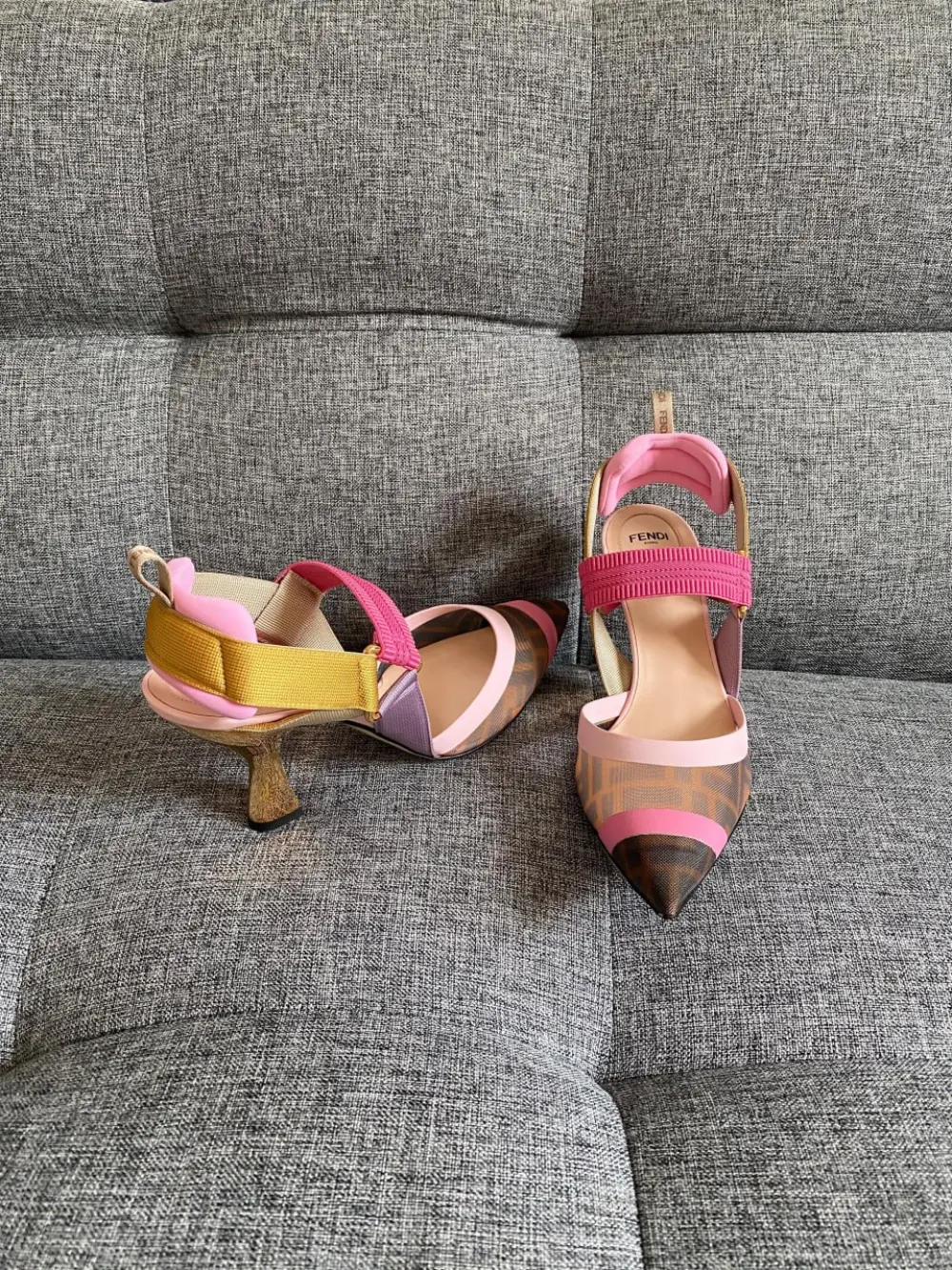 FENDI COLIBRI SLINGBACK 5,5CM brown pink ff logo pattern