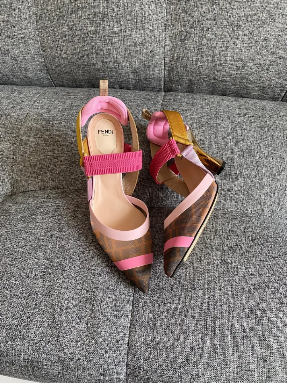FENDI COLIBRI SLINGBACK 5,5CM brown pink ff logo pattern