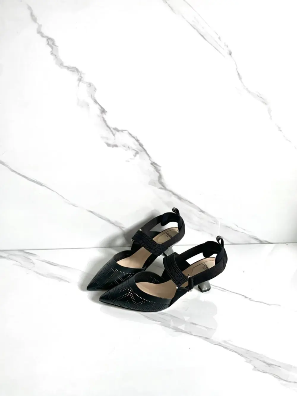 FENDI COLIBRI SLINGBACK 5,5CM LASERCUT black leather