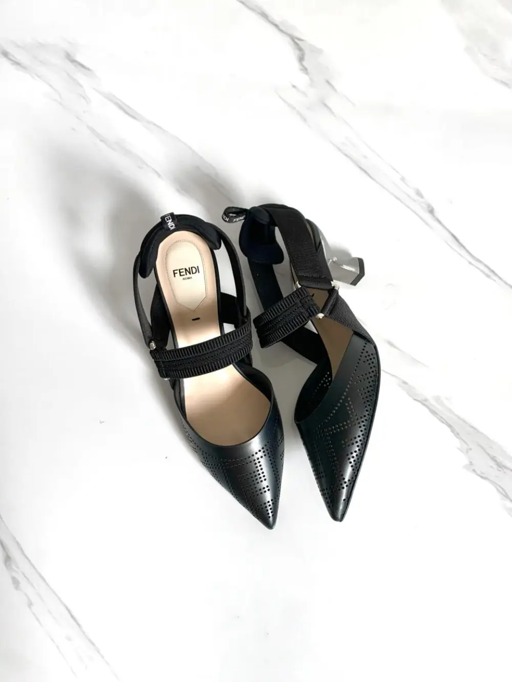 FENDI COLIBRI SLINGBACK 5,5CM LASERCUT black leather