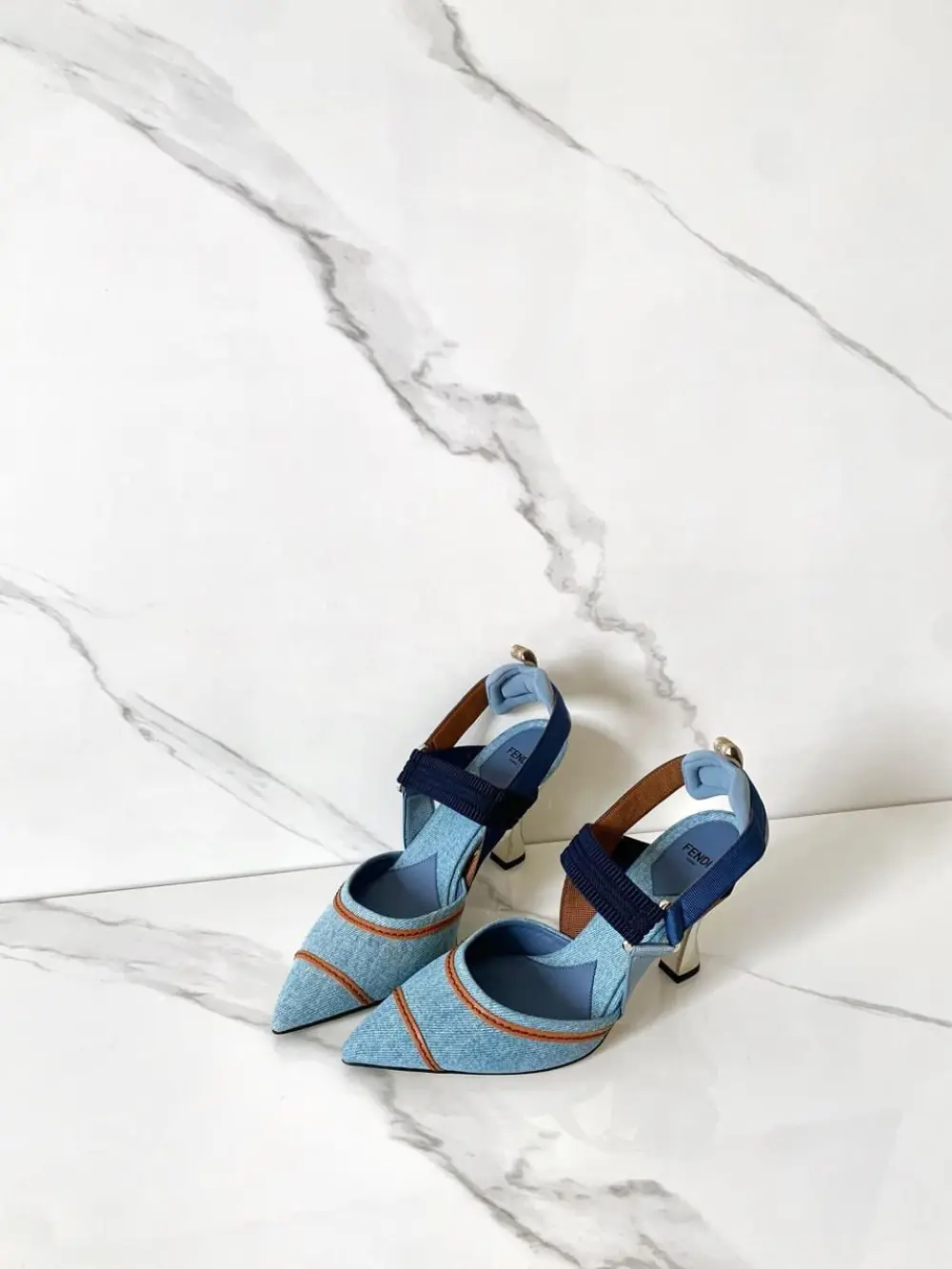 FENDI COLIBRI SLINGBACK 8,5CM denim blue