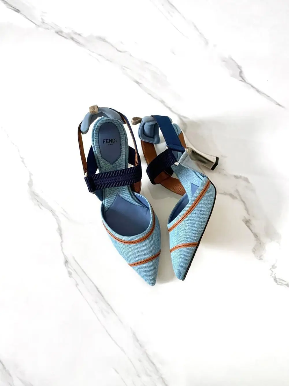FENDI COLIBRI SLINGBACK 8,5CM denim blue