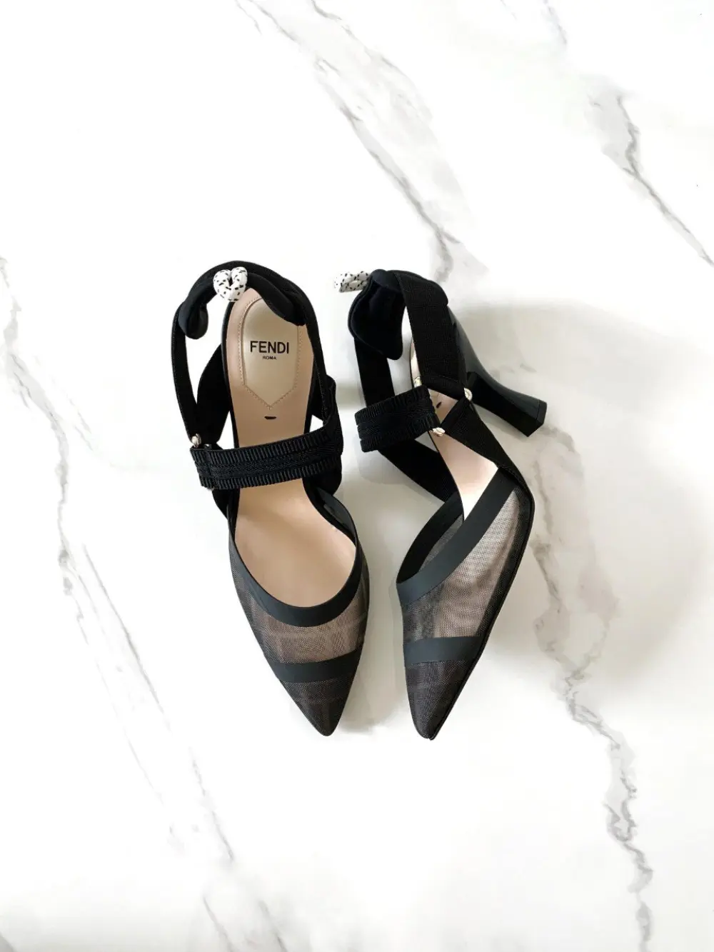 FENDI COLIBRI SLINGBACK 8,5CM black logo ff pattern