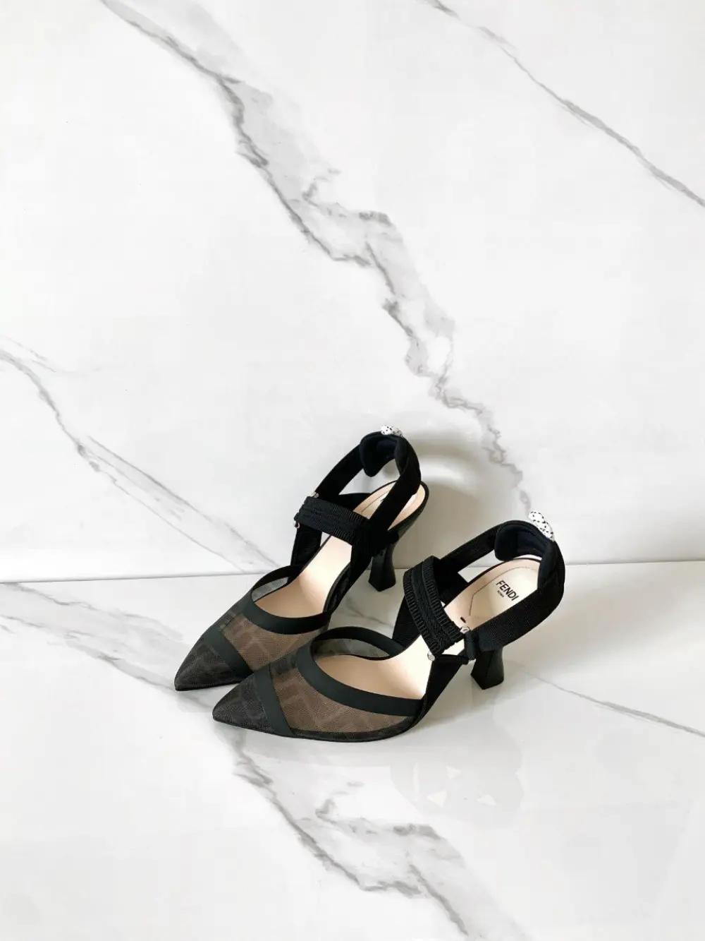 FENDI COLIBRI SLINGBACK 8,5CM black logo ff pattern