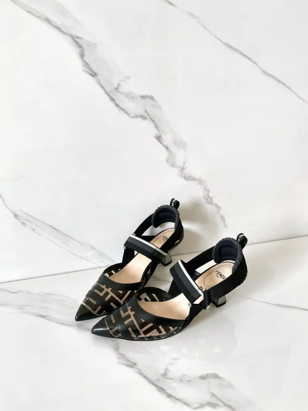 FENDI COLIBRI SLINGBACK FF LOW HEELS 5,5CM pvc black