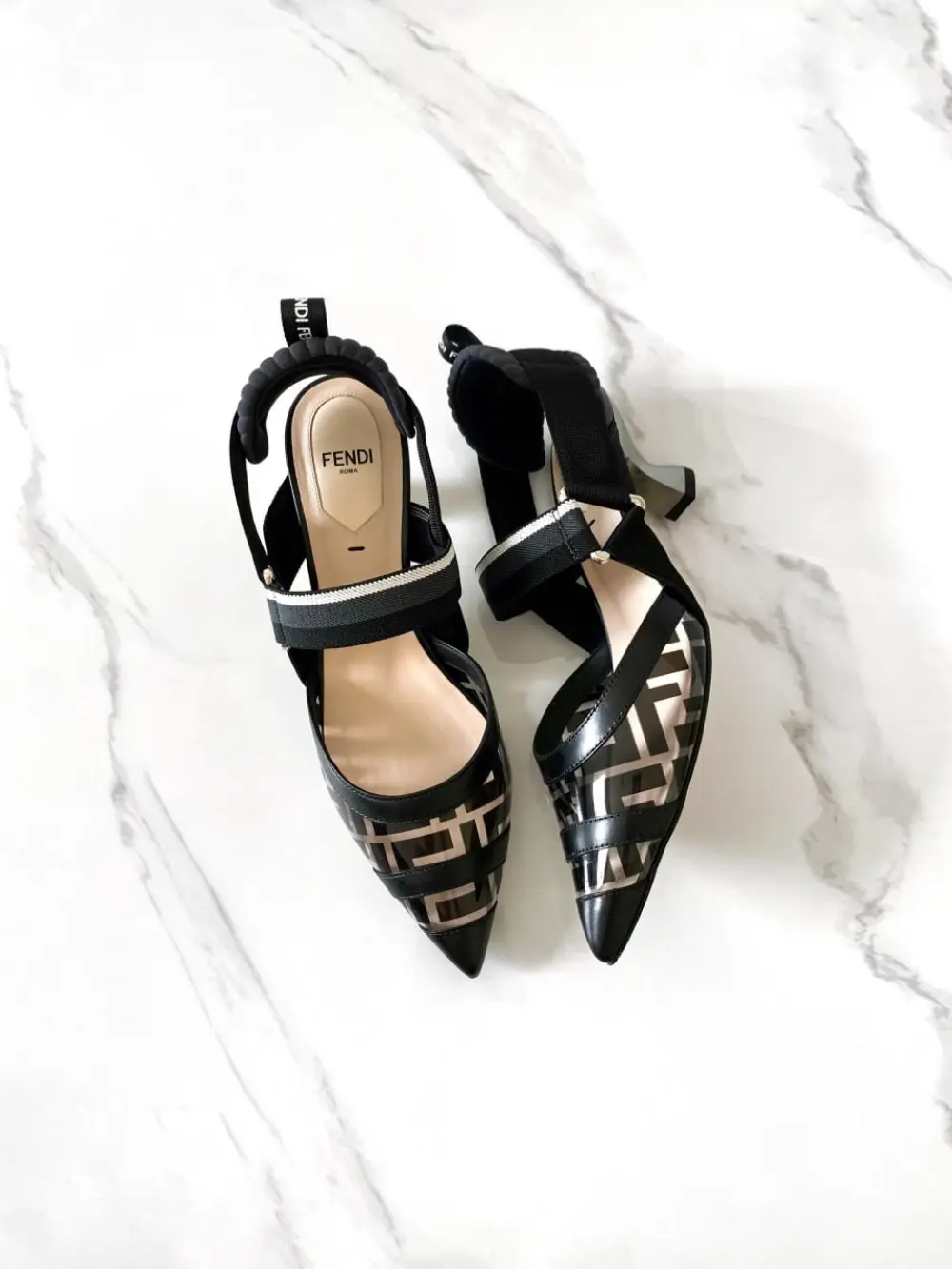 FENDI COLIBRI SLINGBACK FF LOW HEELS 5,5CM pvc black
