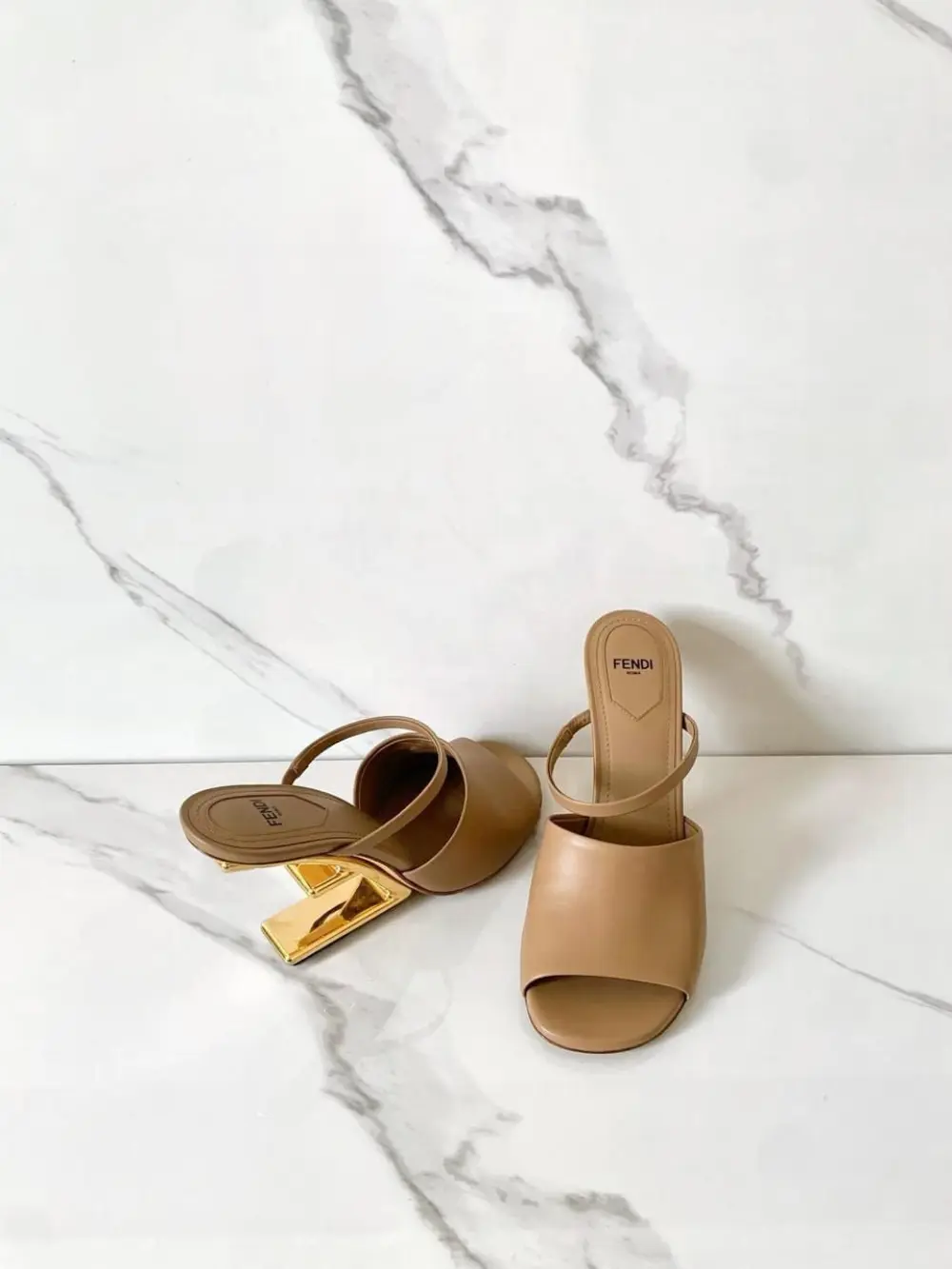 FENDI FIRST WIDE BAND STRAP SANDALS HEELS 8,5CM dove grey