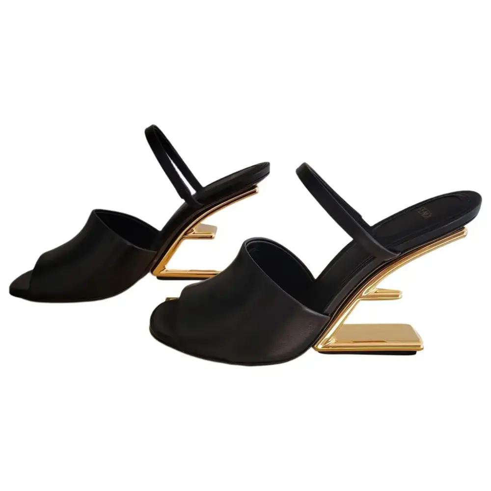 FIRST WIDE BAND STRAP SANDALS HEELS 9,5CM · black leather